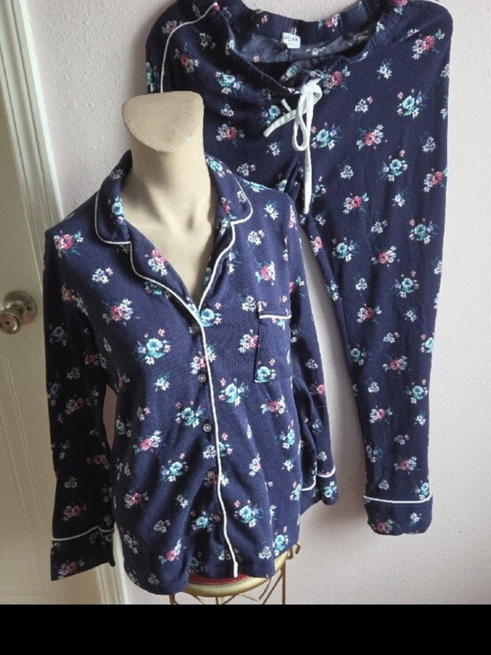 Splendid Navy Floral Pajama Set with Pink & Teal Accents